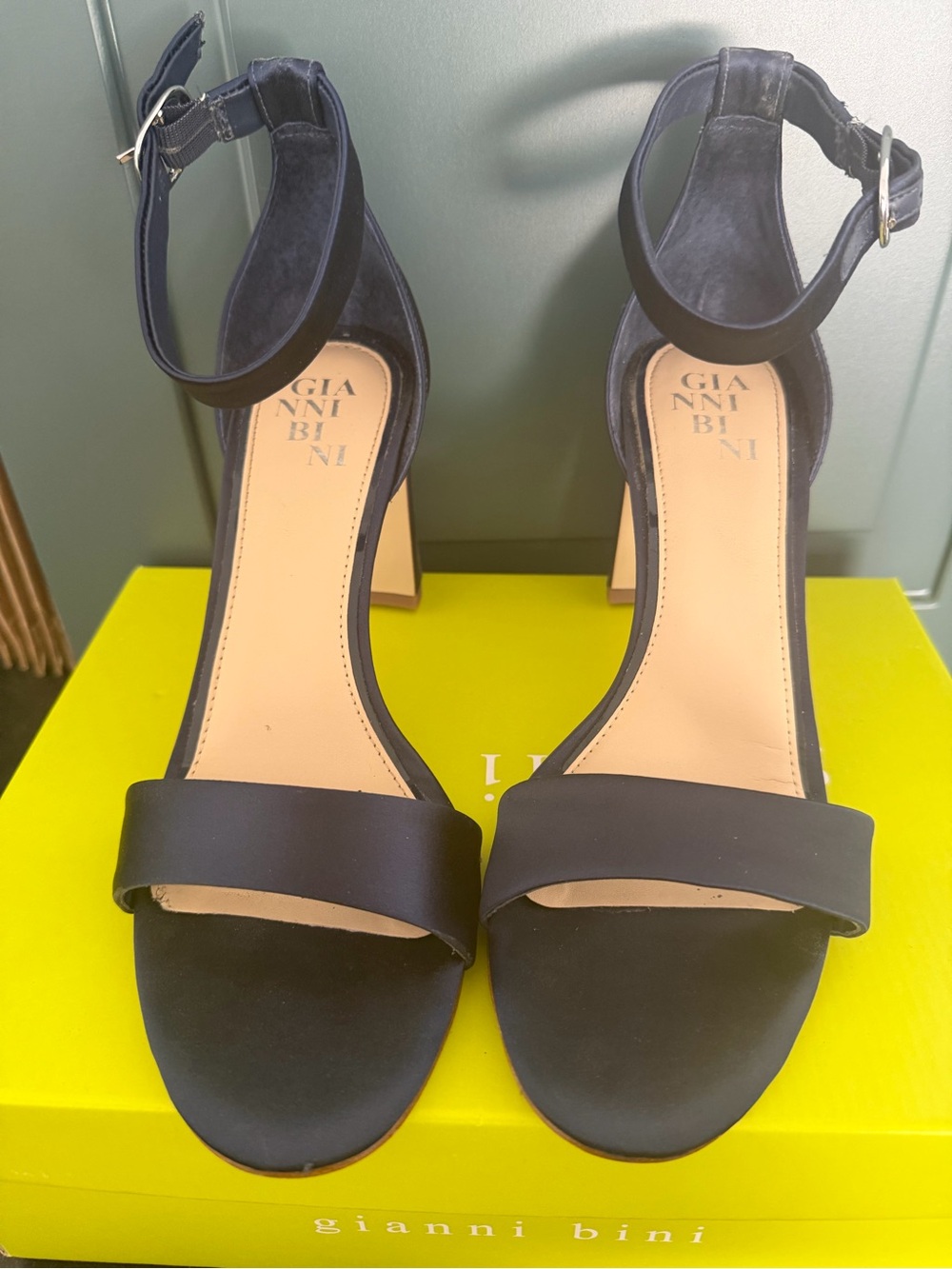 Gianni Bini Black Suede Ankle-Strap Block Heels